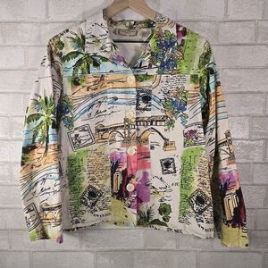 Life Style Petite Tropical Paradise Vacation Button Down Cover Shirt Size PL
